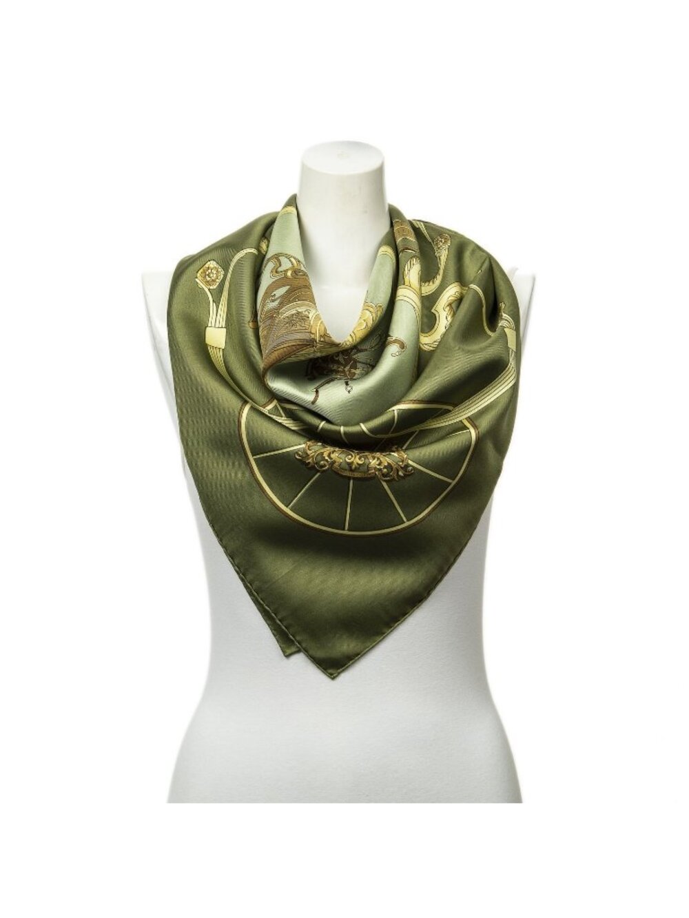Hermes Scarf Green Brown Gold Silk